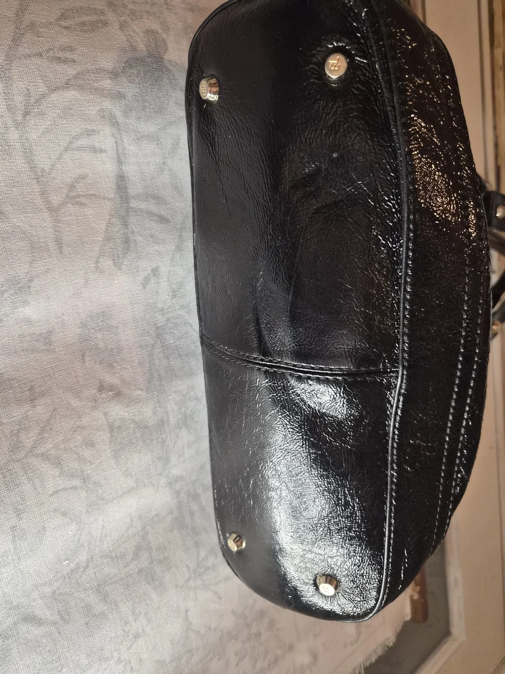 Elliott Lucca Black Patent Leather Satchel Shoulder Bag Gold Hardware EUC